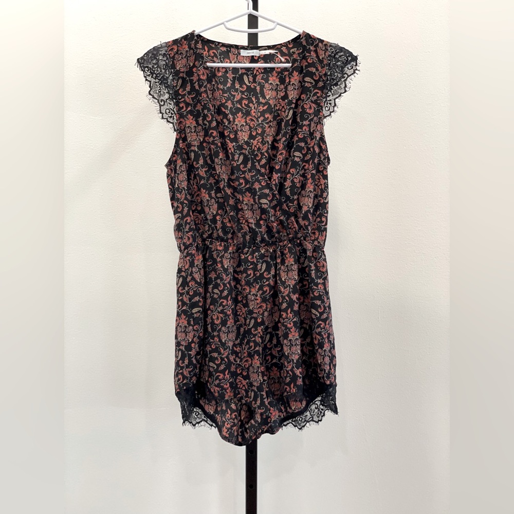 Floral Romper with Lace Cap Sleeve and Shorts Trim